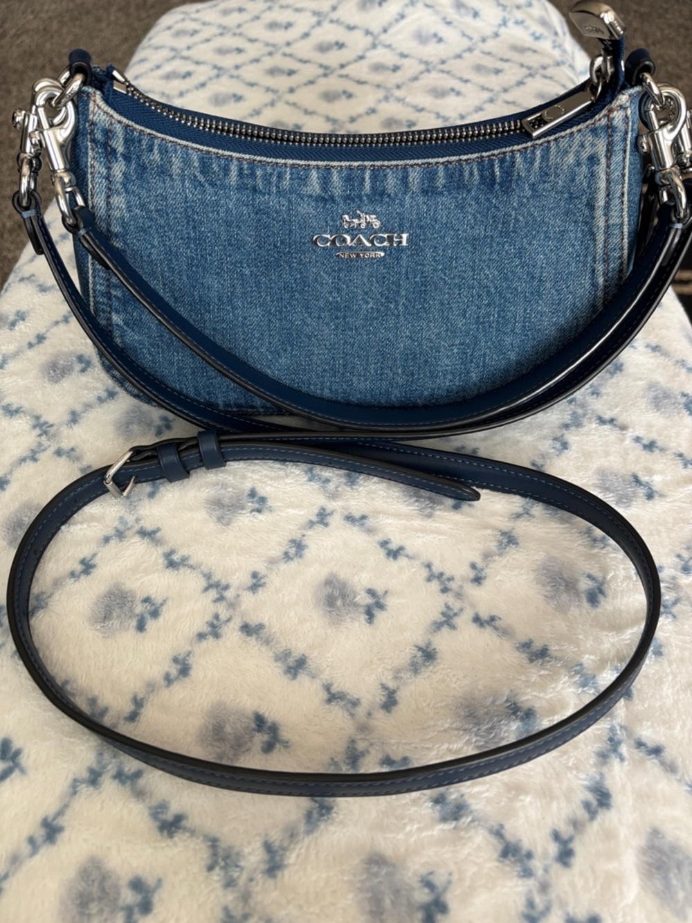 Coach Denim Crescent Mini Bag in Blue with Silver Hardware - Picture 4 of 7